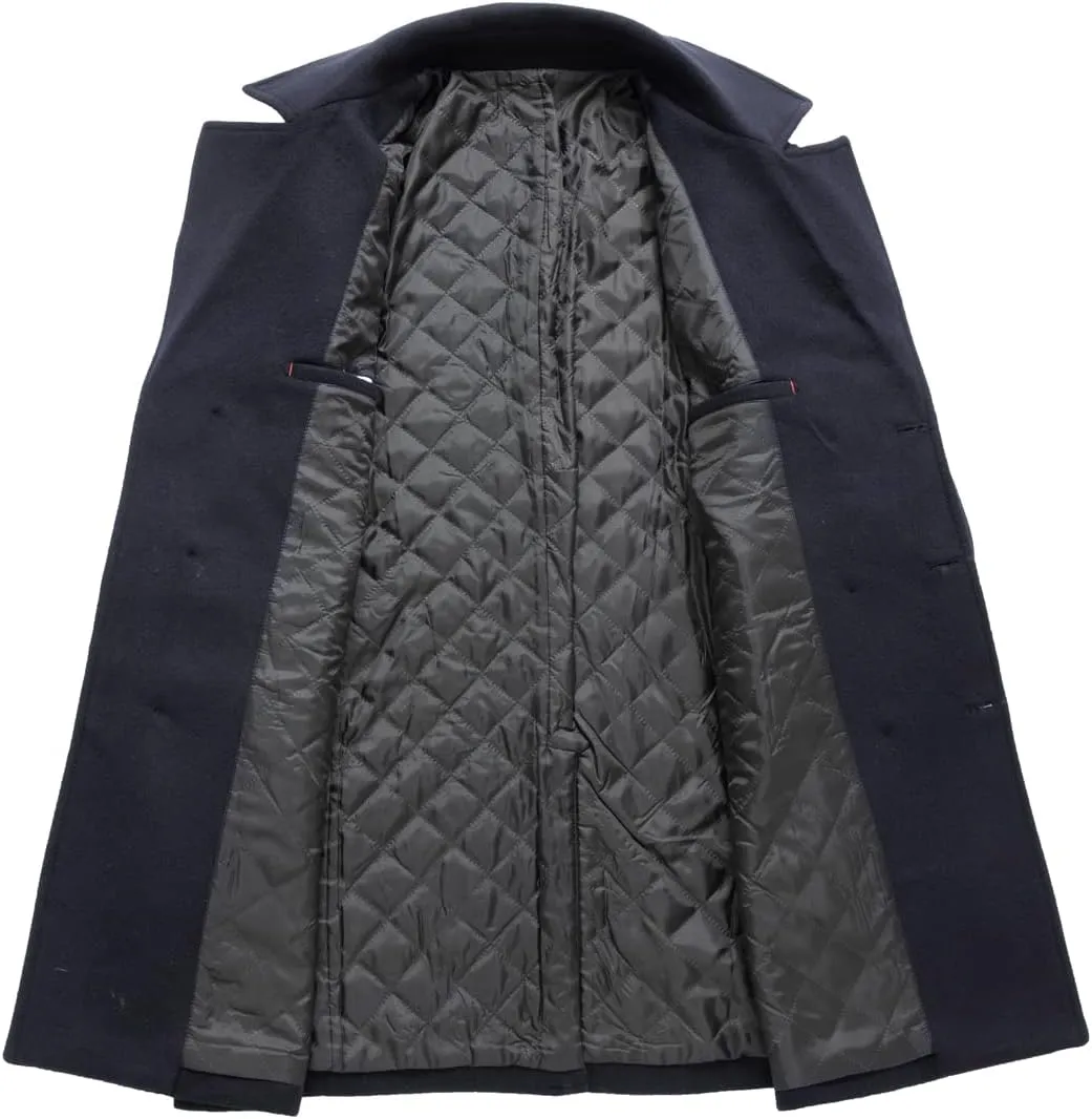 chouyatou Men's Classic Double Breasted Wool Blend Pea Coat Mid Long Trench Coat