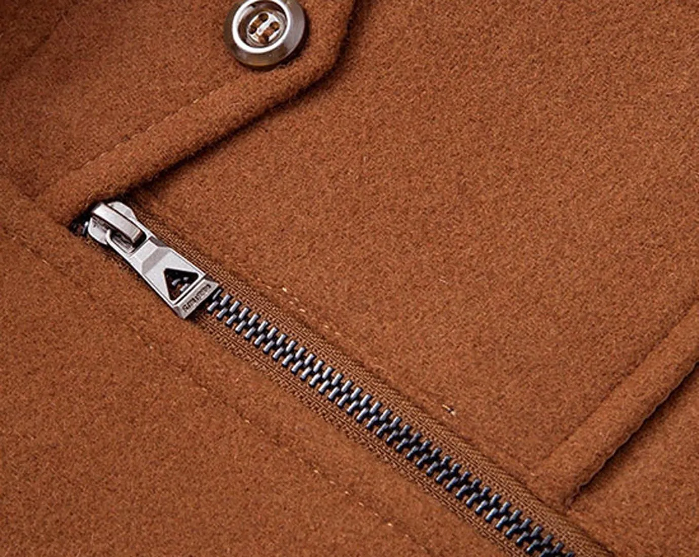 chouyatou Men's Stand Collar Wool-Blend Classic Pea Coat with Removable Inner Collar