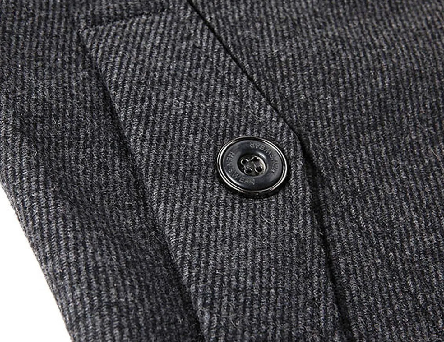 chouyatou Men's Stand Collar Wool-Blend Classic Pea Coat with Removable Inner Collar