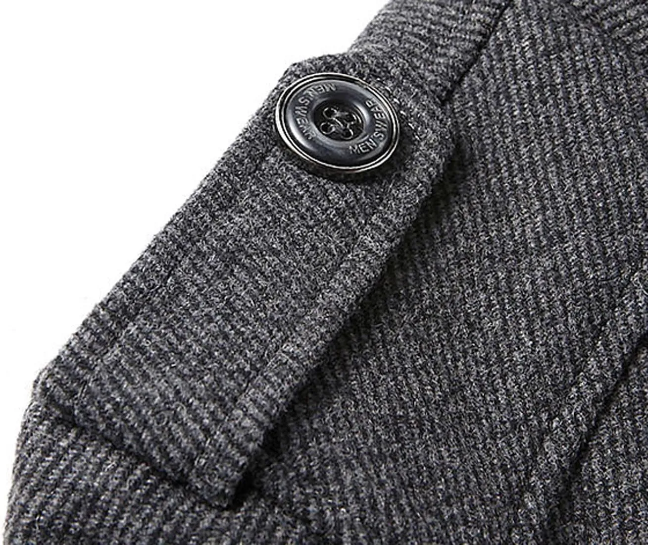 chouyatou Men's Stand Collar Wool-Blend Classic Pea Coat with Removable Inner Collar