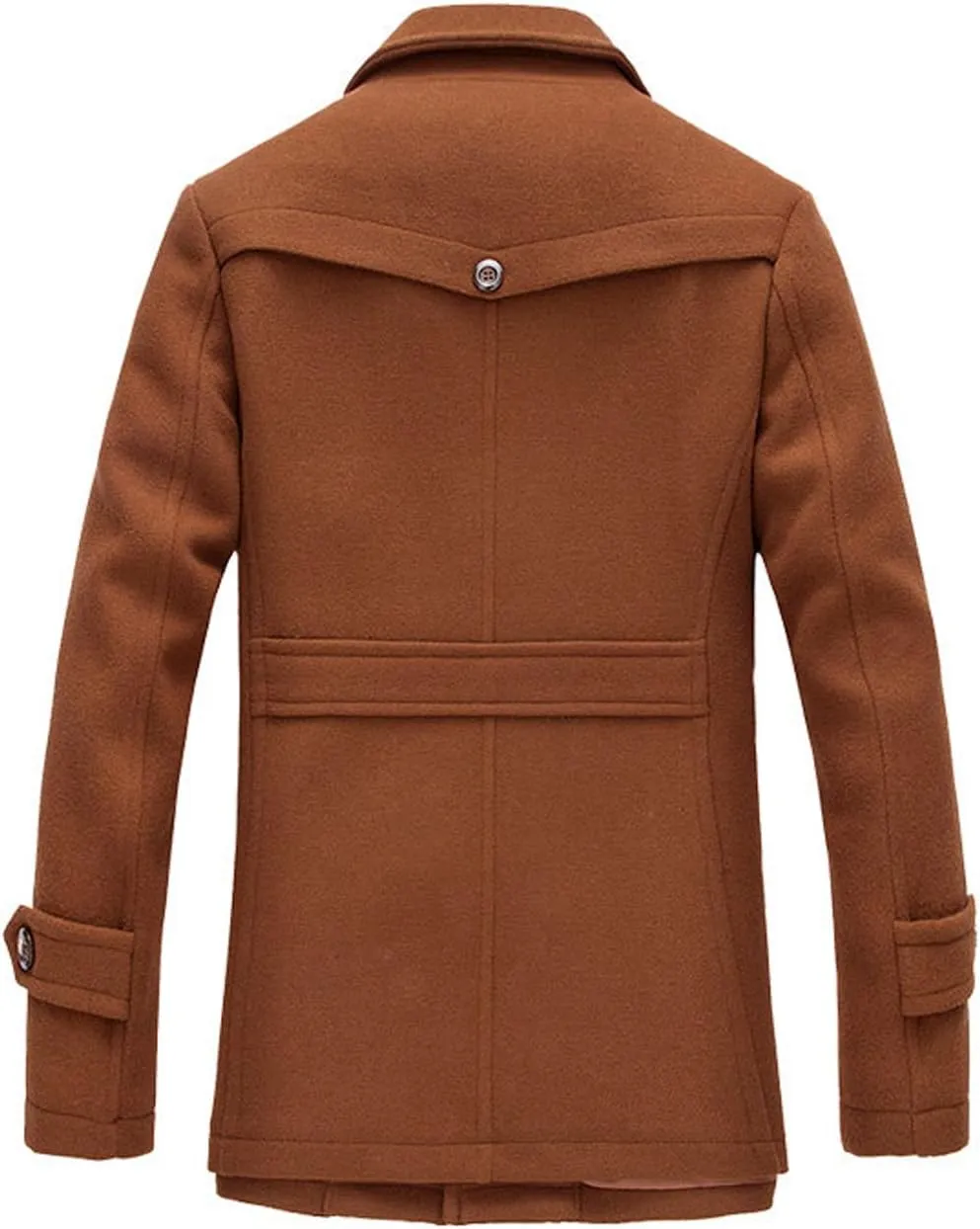 chouyatou Men's Stand Collar Wool-Blend Classic Pea Coat with Removable Inner Collar