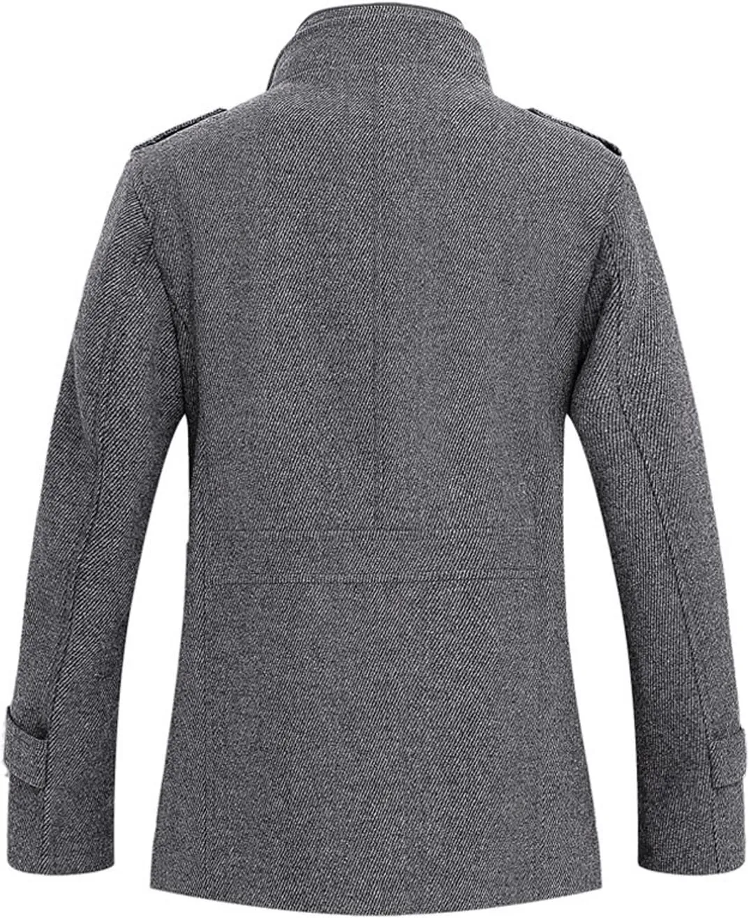 chouyatou Men's Stand Collar Wool-Blend Classic Pea Coat with Removable Inner Collar