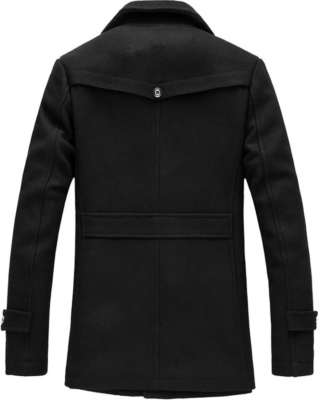chouyatou Men's Stand Collar Wool-Blend Classic Pea Coat with Removable Inner Collar
