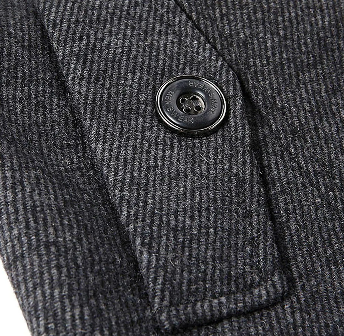chouyatou Men's Stand Collar Wool-Blend Classic Pea Coat with Removable Inner Collar