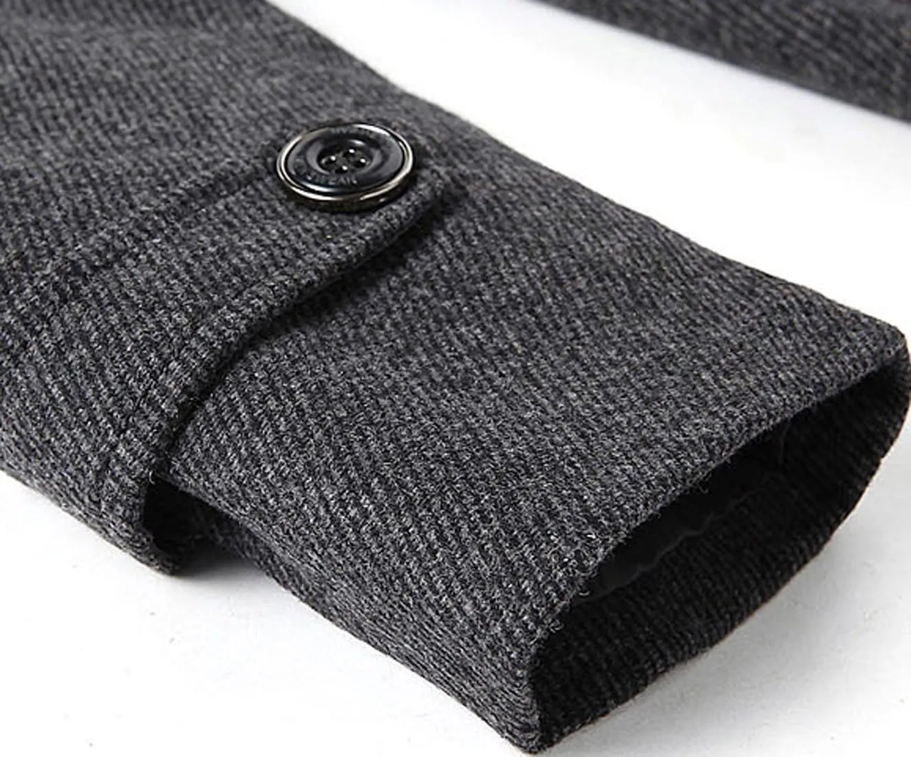 chouyatou Men's Stand Collar Wool-Blend Classic Pea Coat with Removable Inner Collar