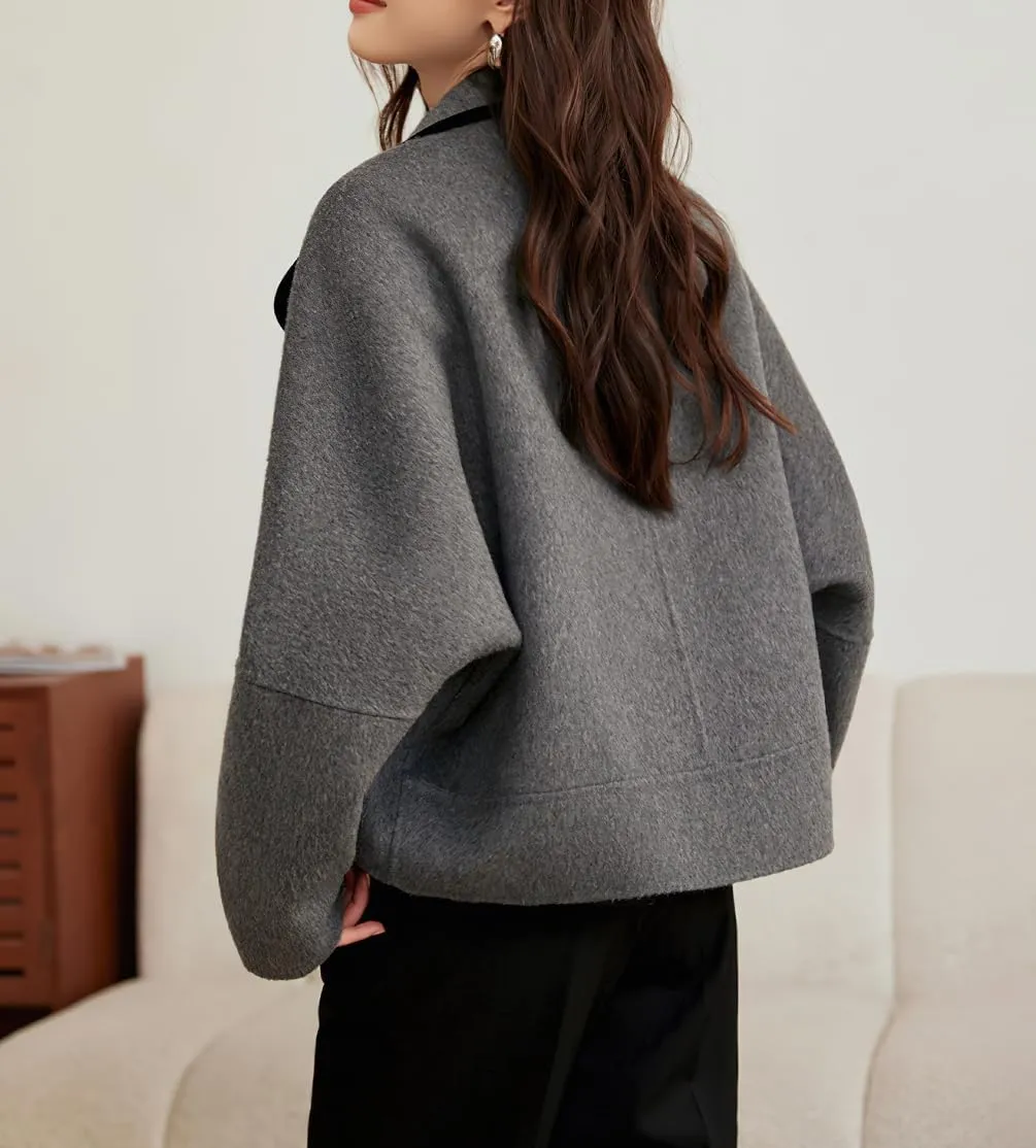 chouyatou Women's Casual Business Wool Blend Trench Coat Loose Double Breasted Blazer Jacket Pea Coat