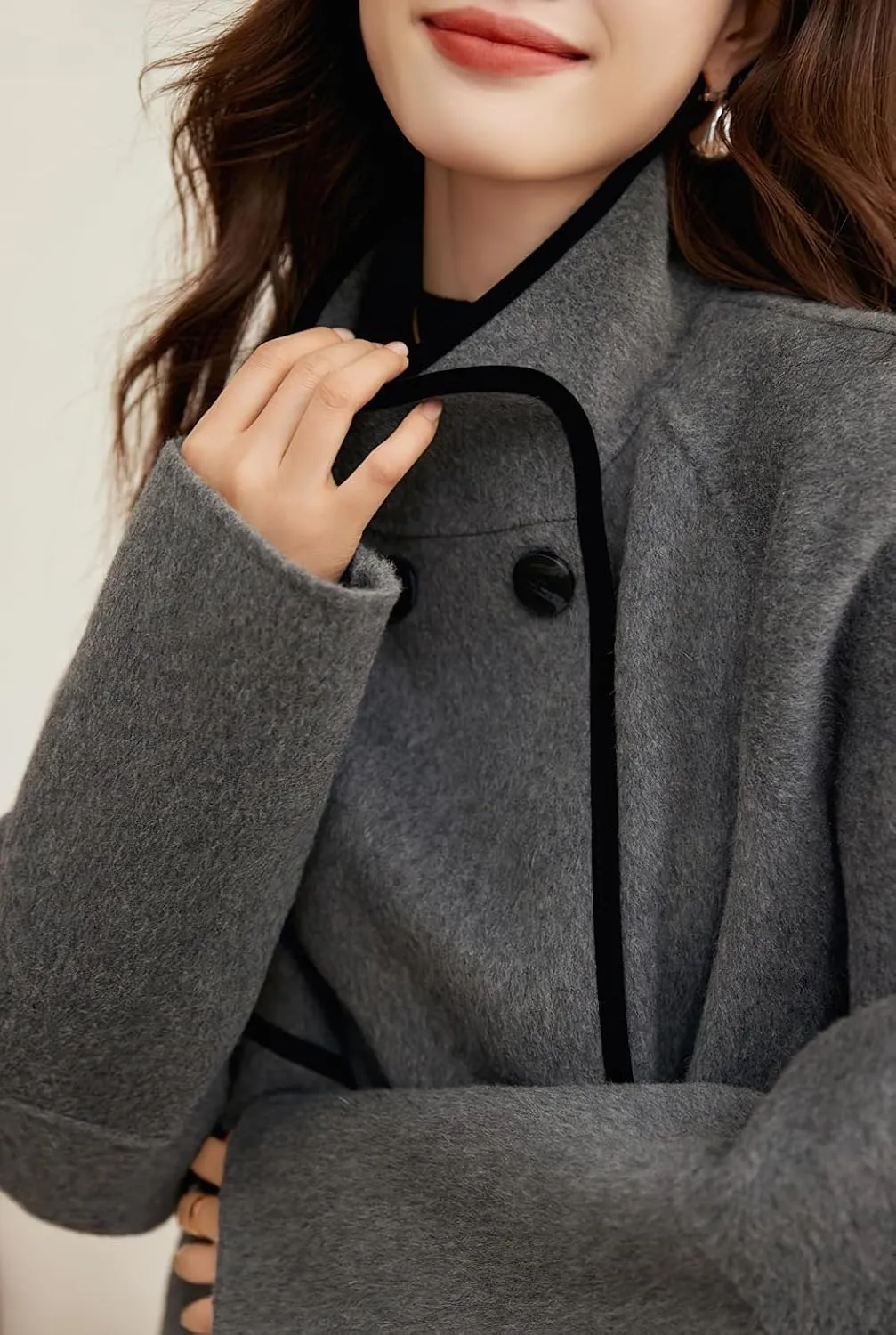 chouyatou Women's Casual Business Wool Blend Trench Coat Loose Double Breasted Blazer Jacket Pea Coat