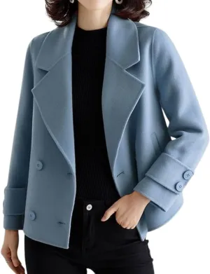 chouyatou Women's Casual Business Wool Blend Trench Coat Loose Double Breasted Dressy Blazer Pea Coat