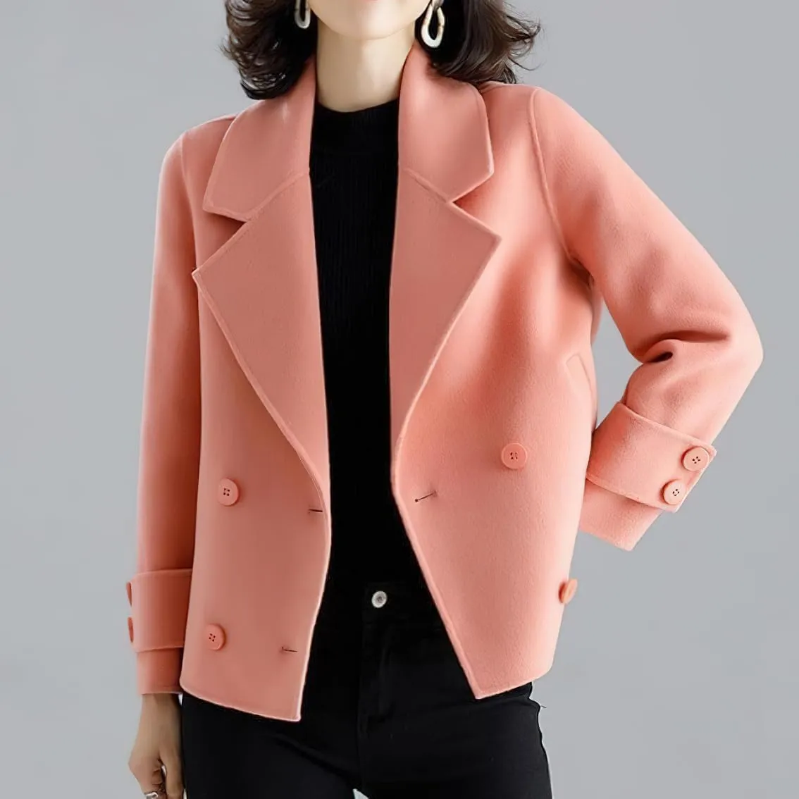 chouyatou Women's Casual Business Wool Blend Trench Coat Loose Double Breasted Dressy Blazer Pea Coat