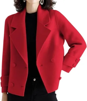 chouyatou Women's Casual Business Wool Blend Trench Coat Loose Double Breasted Dressy Blazer Pea Coat