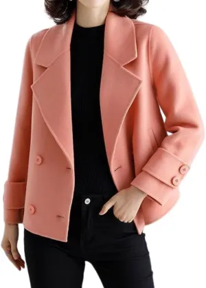 chouyatou Women's Casual Business Wool Blend Trench Coat Loose Double Breasted Dressy Blazer Pea Coat