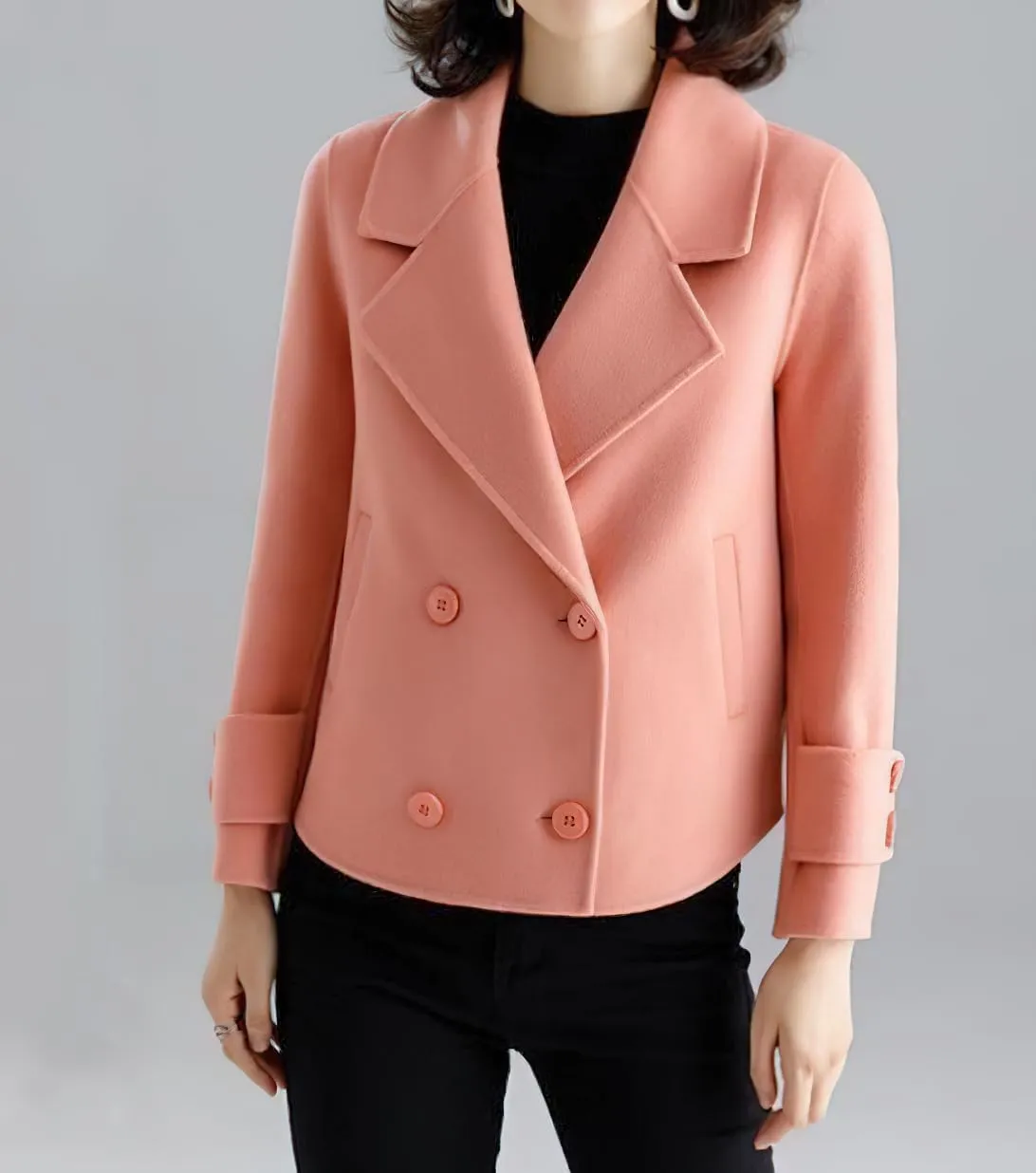 chouyatou Women's Casual Business Wool Blend Trench Coat Loose Double Breasted Dressy Blazer Pea Coat