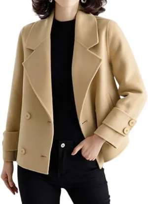 chouyatou Women's Casual Business Wool Blend Trench Coat Loose Double Breasted Dressy Blazer Pea Coat