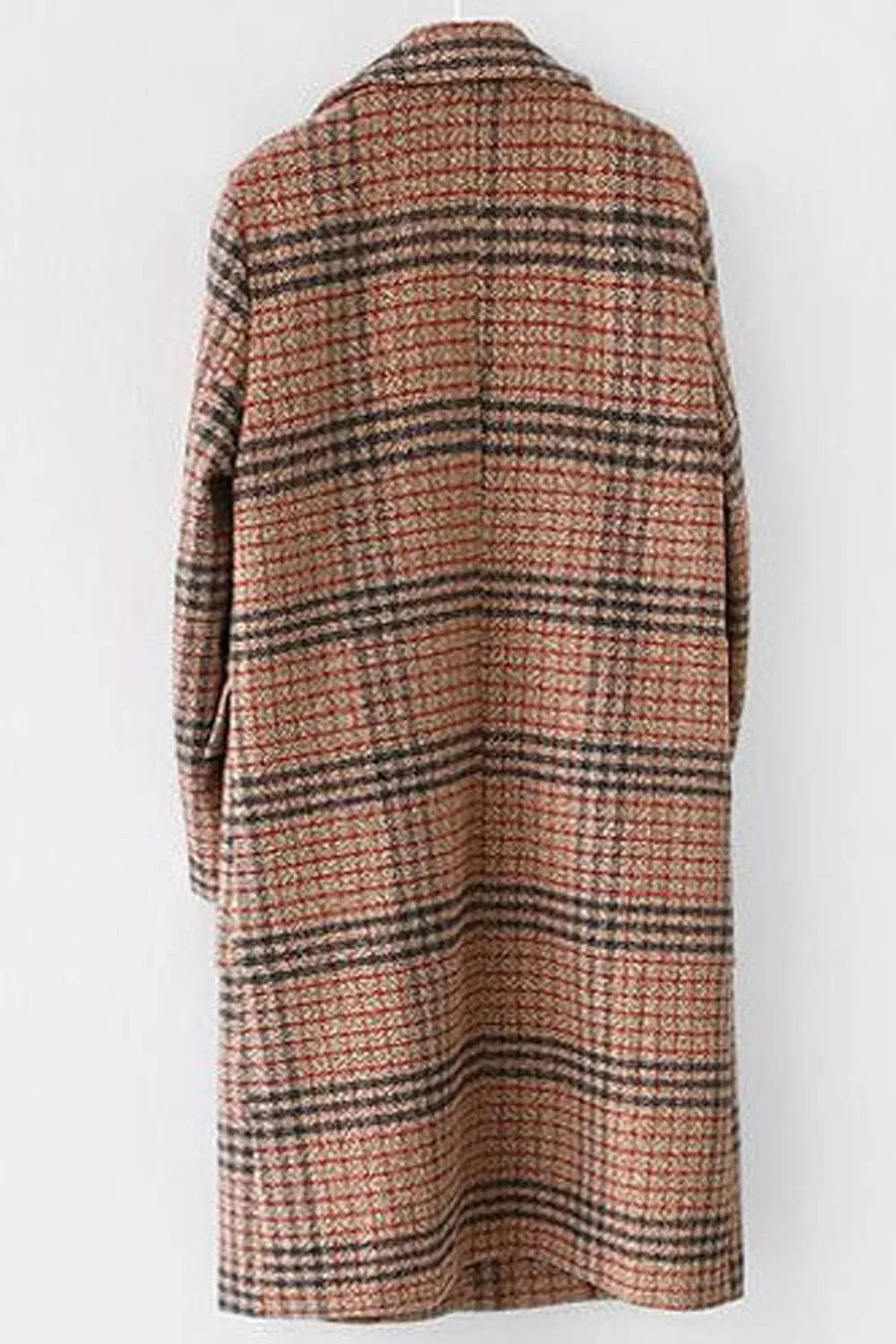 chouyatou Women's Classic Notched Collar Double Breasted Plaid Wool Blend Long Trench Coat