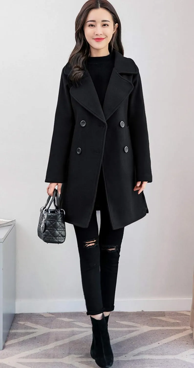 chouyatou Women's Elegant Lapel Collar Double Breasted Wool Blend Pea Coat with Belt
