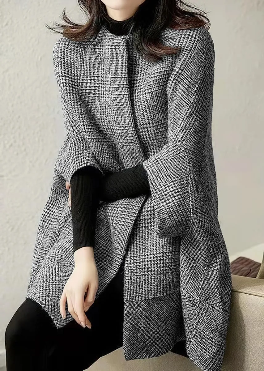 chouyatou Women's Elegant Plaid Poncho Single Breasted Winter Casual Wool Blend Cape Cloak Coat
