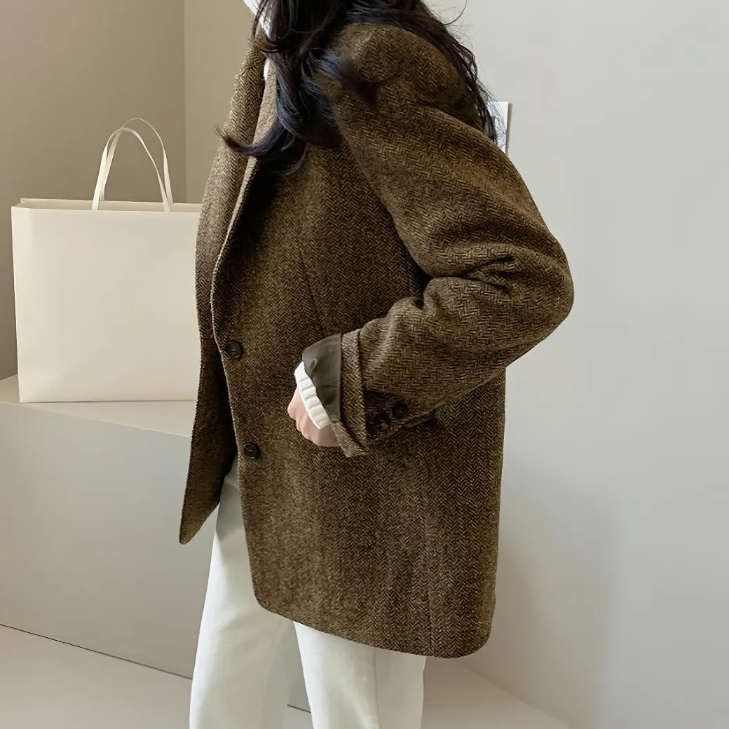 chouyatou Womens Fall Winter Wool Blend Casual Business Blazer Jacket Single Breasted Dressy Work Coat