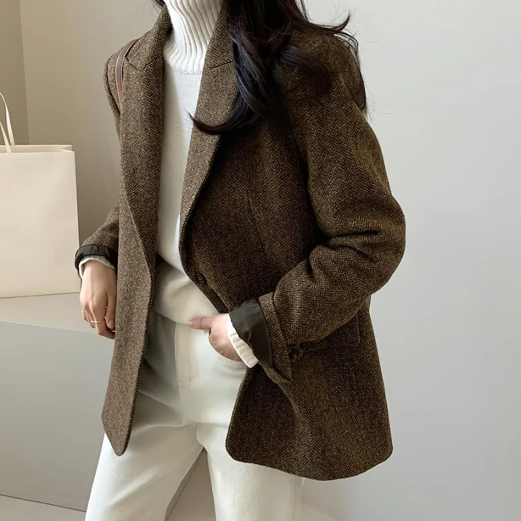 chouyatou Womens Fall Winter Wool Blend Casual Business Blazer Jacket Single Breasted Dressy Work Coat