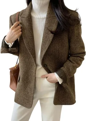 chouyatou Womens Fall Winter Wool Blend Casual Business Blazer Jacket Single Breasted Dressy Work Coat