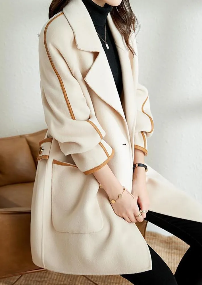 chouyatou Women's Winter Elegant Notch Lapel Wool Coat Double Breasted Wool Blend Trench Pea Coat