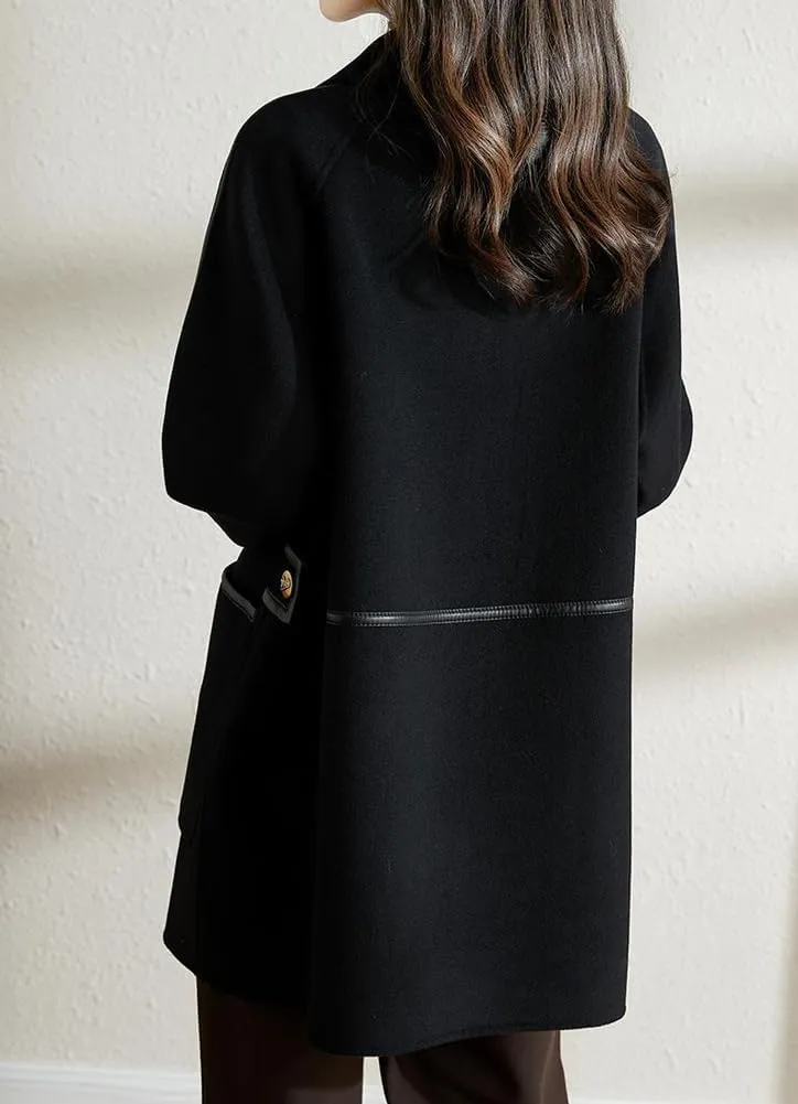 chouyatou Women's Winter Elegant Notch Lapel Wool Coat Double Breasted Wool Blend Trench Pea Coat