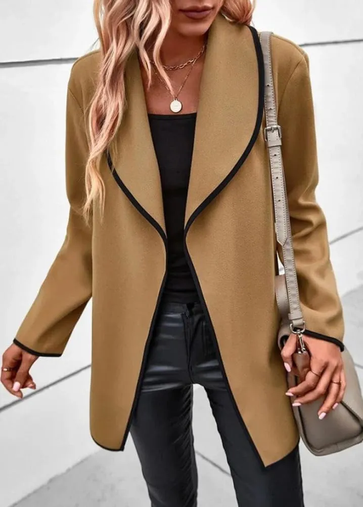 chouyatou Women's Winter Shawl Collar Wool Coat Open Front Wool Blend Pea Trench Coat