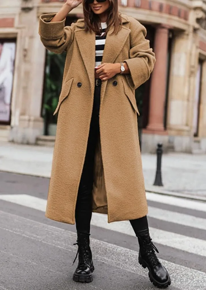 chouyatou Women's Winter Wool Blend Pea Coat Double Breasted Notch Lapel Trench Coat Overcoat