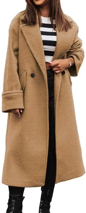 chouyatou Women's Winter Wool Blend Pea Coat Double Breasted Notch Lapel Trench Coat Overcoat
