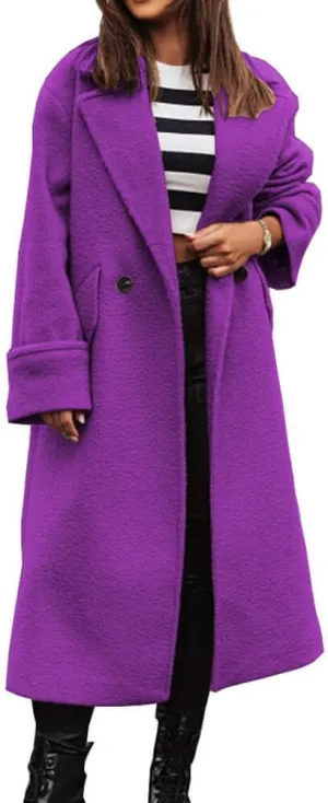 chouyatou Women's Winter Wool Blend Pea Coat Double Breasted Notch Lapel Trench Coat Overcoat