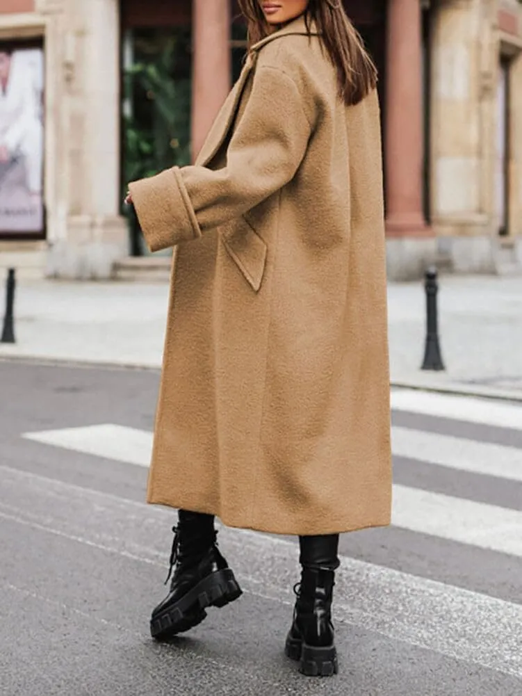 chouyatou Women's Winter Wool Blend Pea Coat Double Breasted Notch Lapel Trench Coat Overcoat