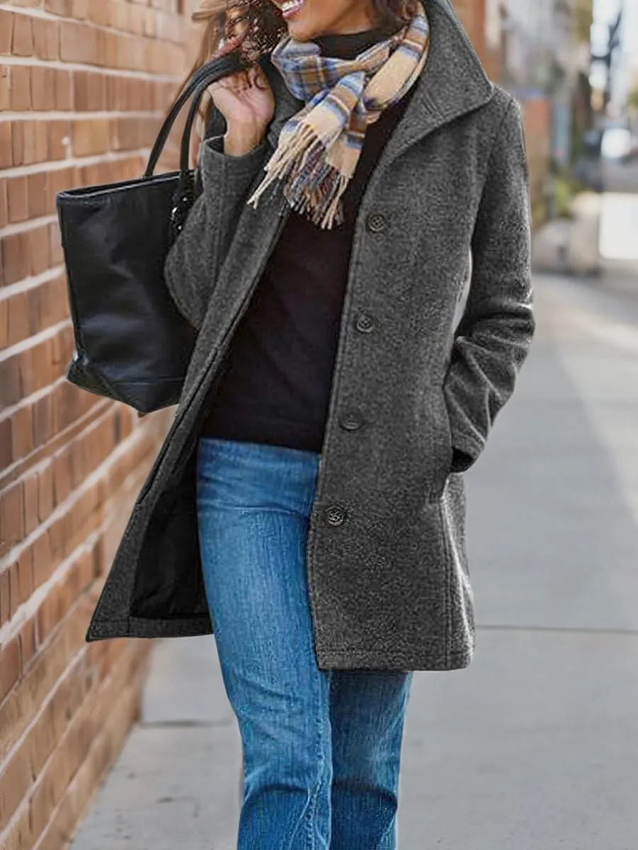 chouyatou Women's Winter Wool Blend Pea Coat Single Breasted Stand Collar Casual Trench Coat Overcoat
