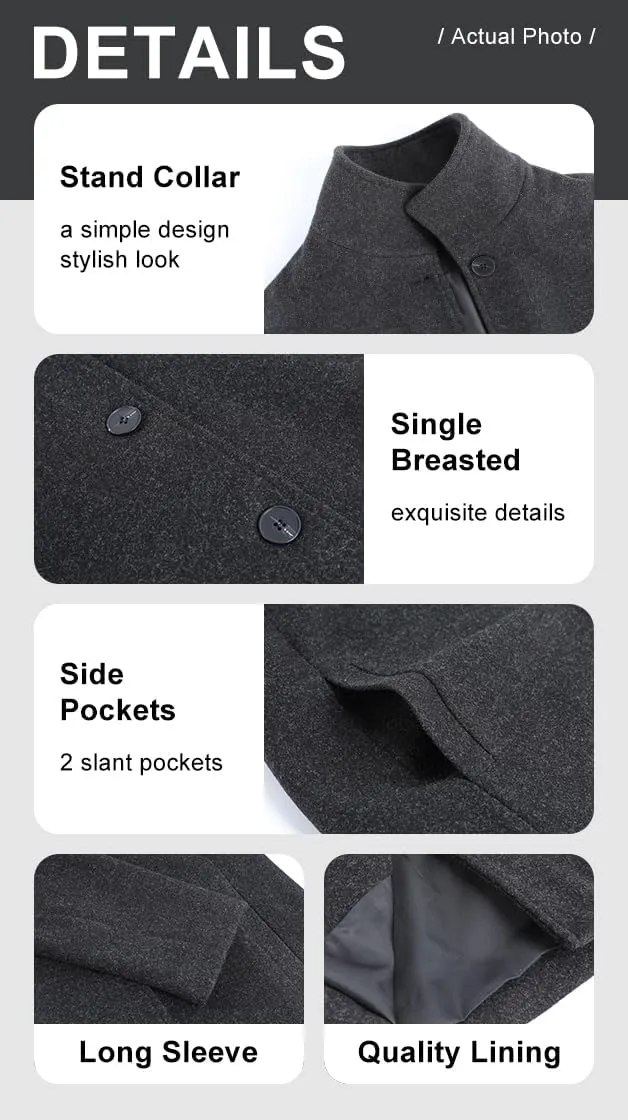 chouyatou Women's Winter Wool Blend Pea Coat Single Breasted Stand Collar Casual Trench Coat Overcoat