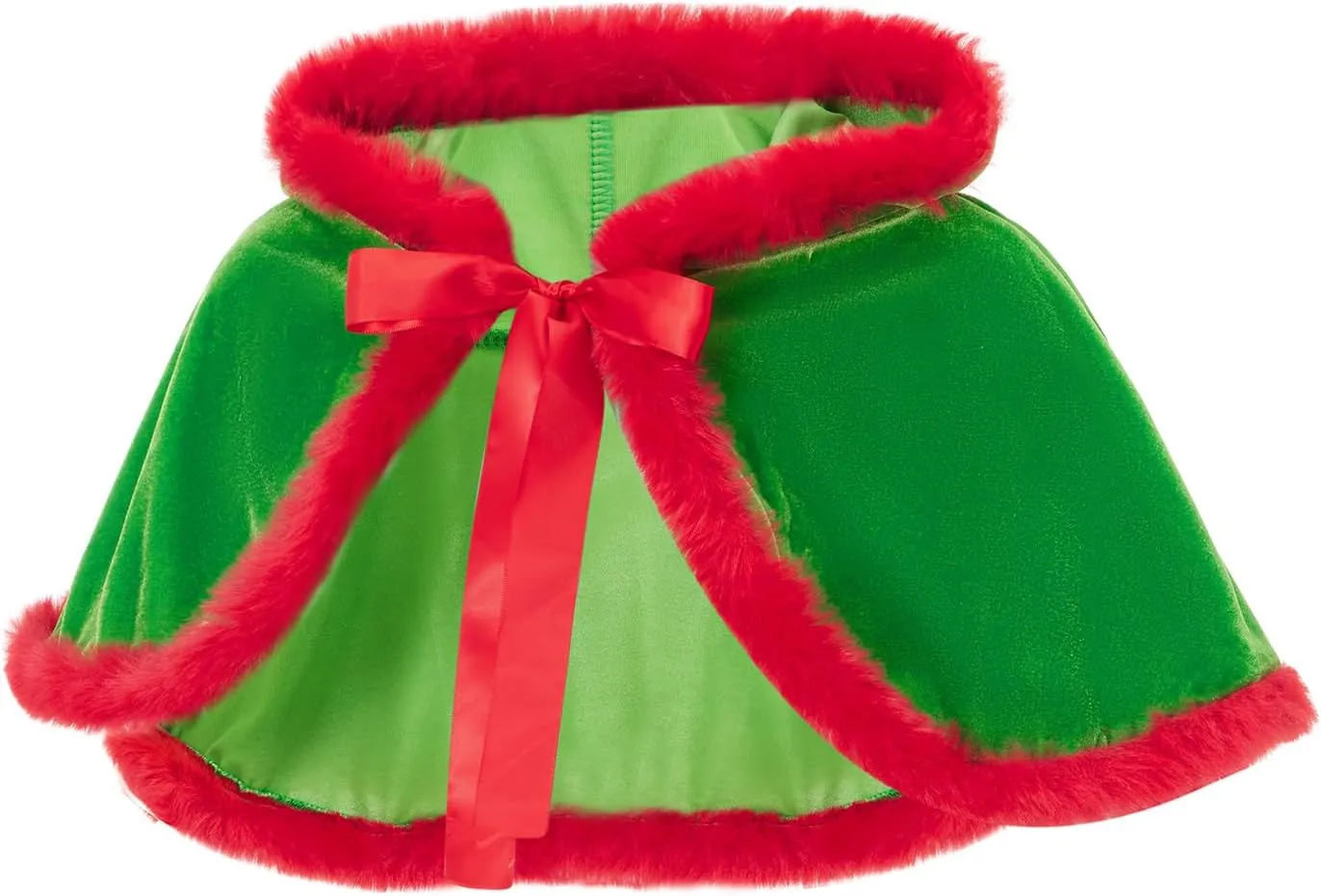 Christmas Velvet Cape with Hood for Women Contrast Color Fuzzy Trim Shawl Cloak Poncho Coat Mrs Santa Claus Costume