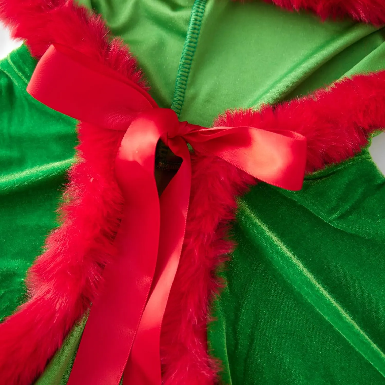 Christmas Velvet Cape with Hood for Women Contrast Color Fuzzy Trim Shawl Cloak Poncho Coat Mrs Santa Claus Costume