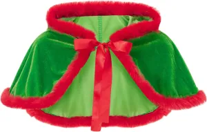Christmas Velvet Cape with Hood for Women Contrast Color Fuzzy Trim Shawl Cloak Poncho Coat Mrs Santa Claus Costume