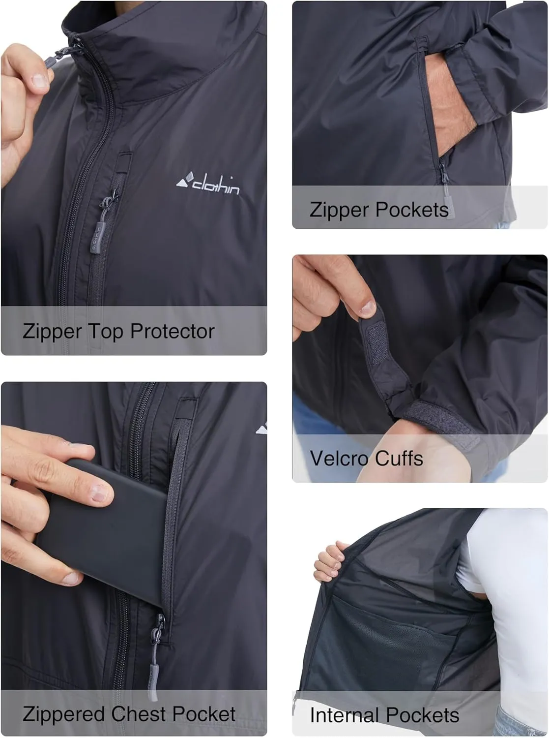 clothin Mens Lightweight Windbreaker Packable Jacket Water Resistant for Hiking Outdoor Cycling