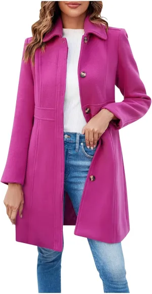 Coats for Women Trendy Women's Wool Peacoat Single Breasted Notched Collar Trench Coat Fall Winter Fashion Mid-Length Outerwear Long Jackets Red Large