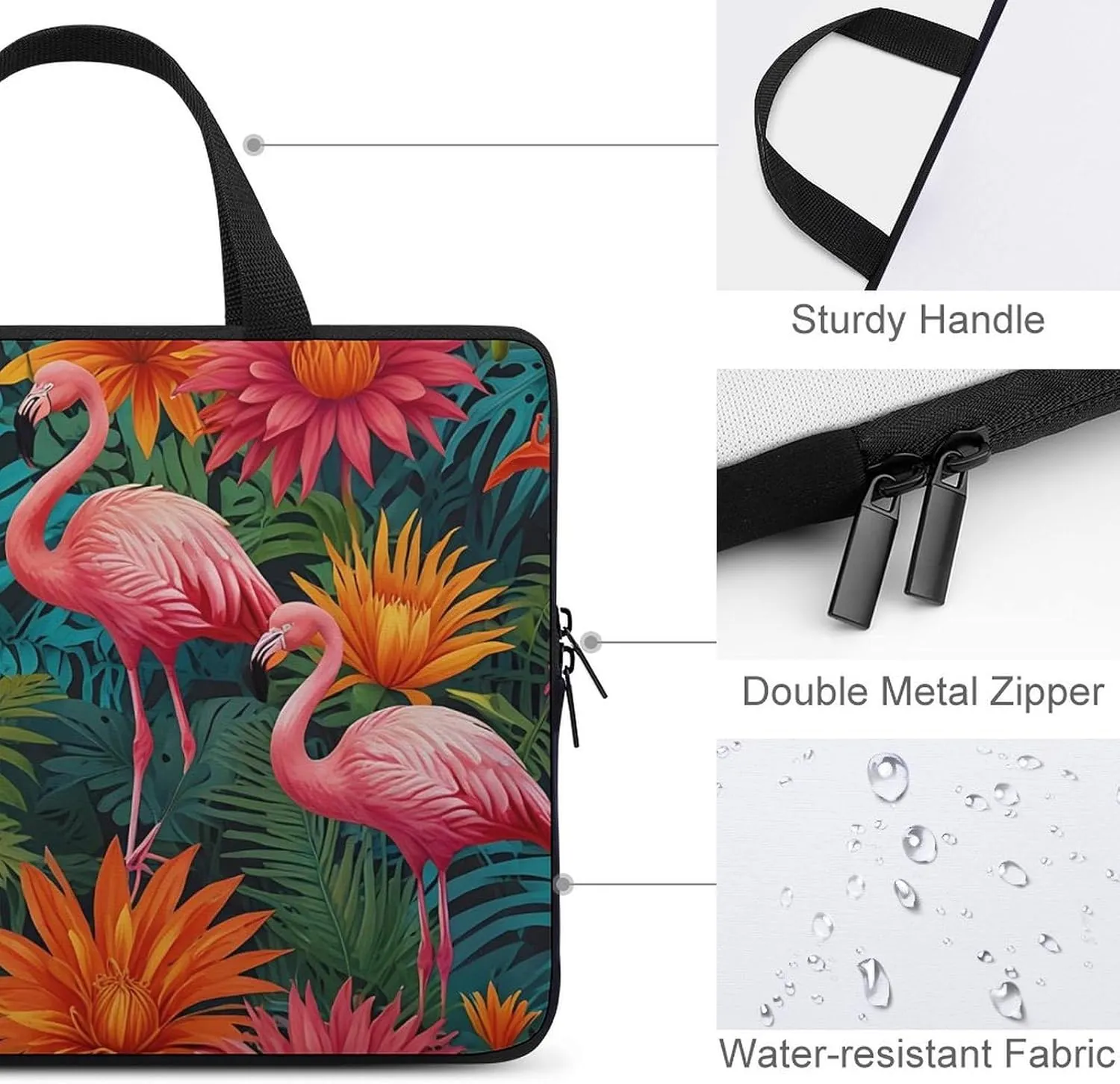 Colorful Illustration Flamingos Pattern Laptop Bag Water-resistant Laptop Sleeve Handle Notebook Computer Case Briefcase