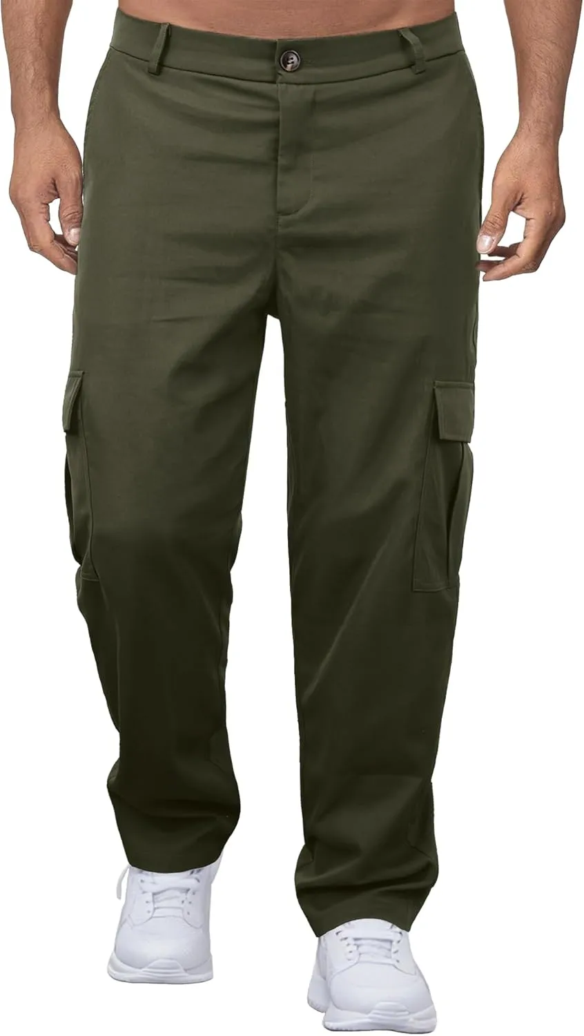 Comdecevis Mens Casual Cargo Pants Baggy Straight Leg Sweatpants with Large Flap Pockets Hiking Sports Trousers
