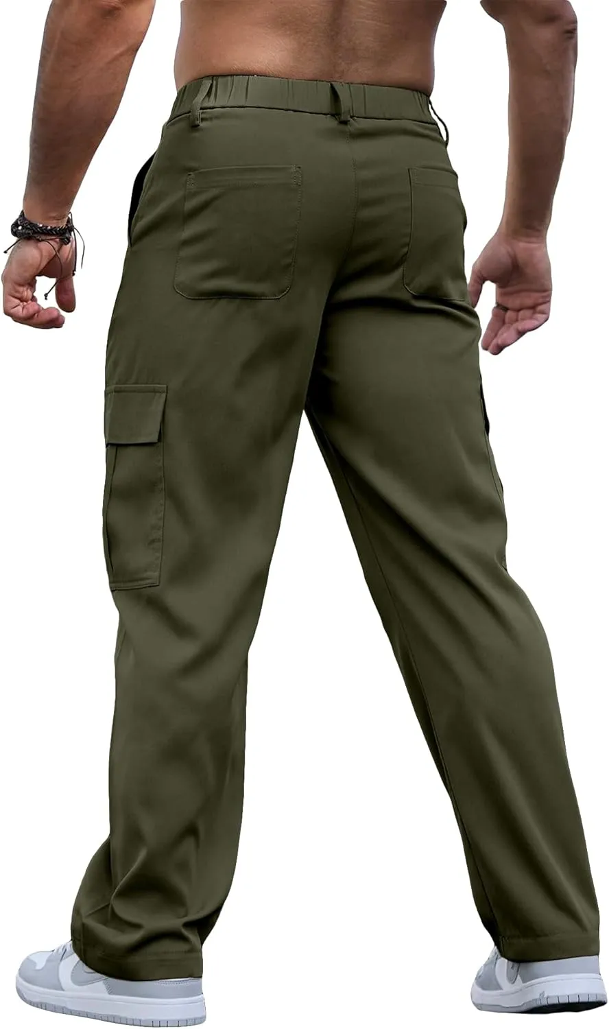 Comdecevis Mens Casual Cargo Pants Baggy Straight Leg Sweatpants with Large Flap Pockets Hiking Sports Trousers