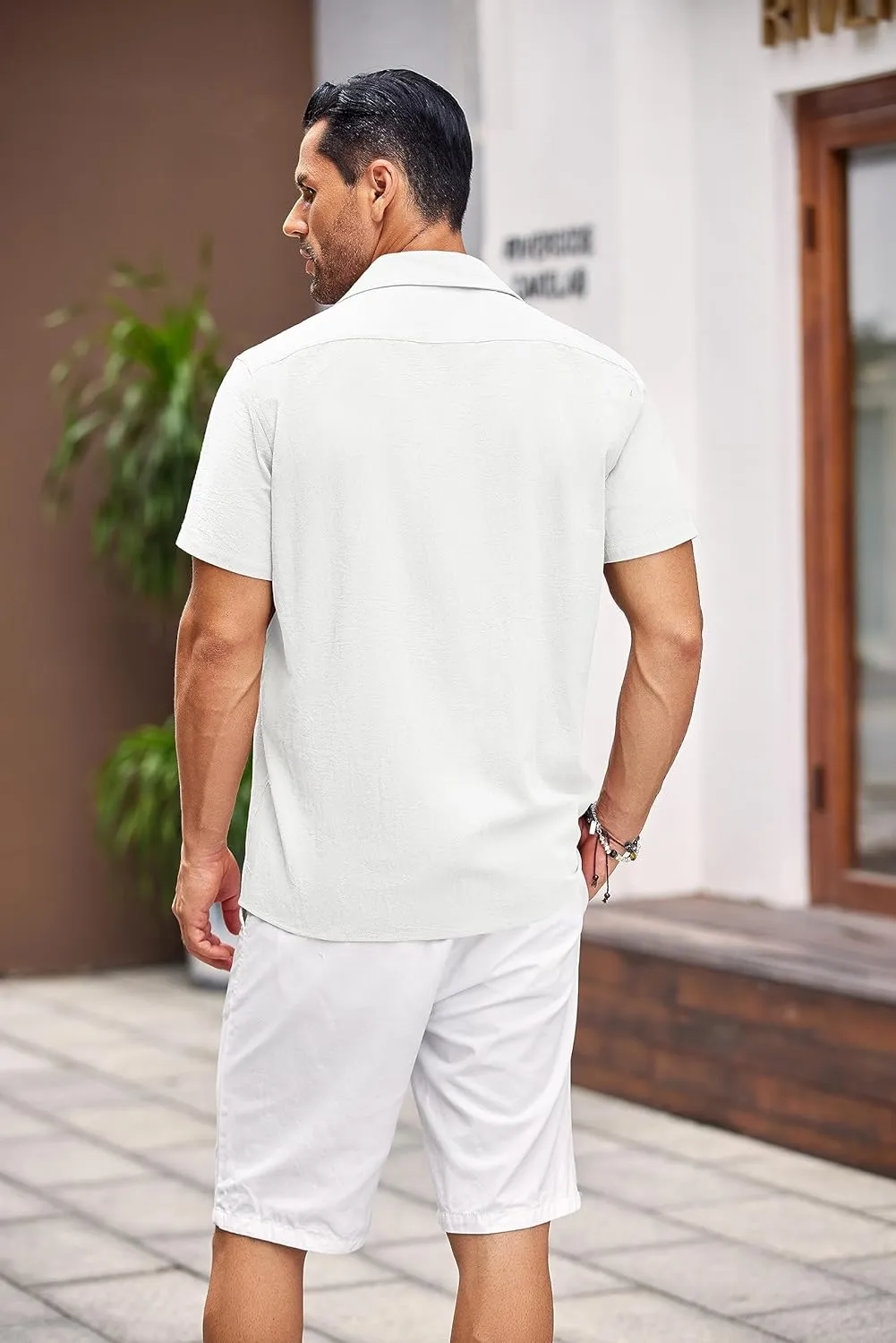 COOFANDY Men's Cuban Linen Shirt Short Sleeve Summer Beach Guayabera Shirts