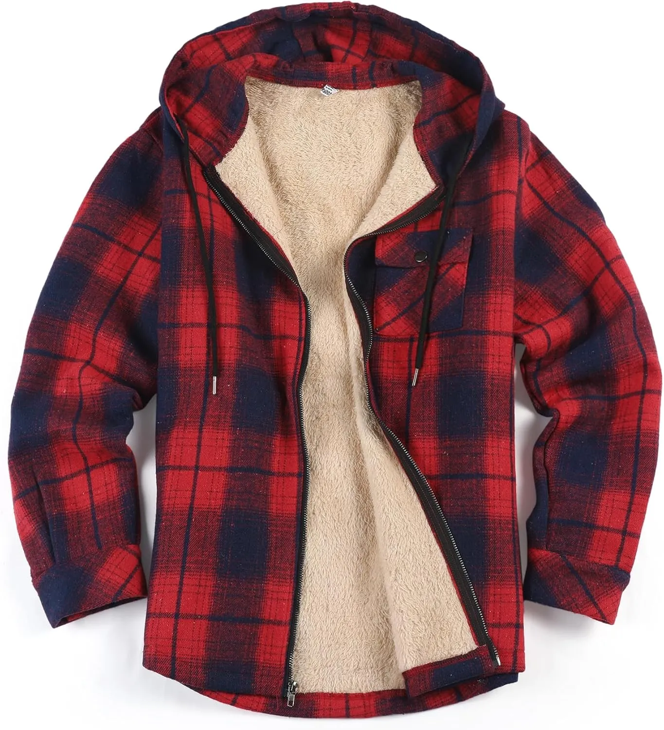 COOFANDY Men's Flannel Fleece Jacket Sherpa Lined Shirt Jacket Plaid Zip Up Hoodie Soft Warm Coat with Hood