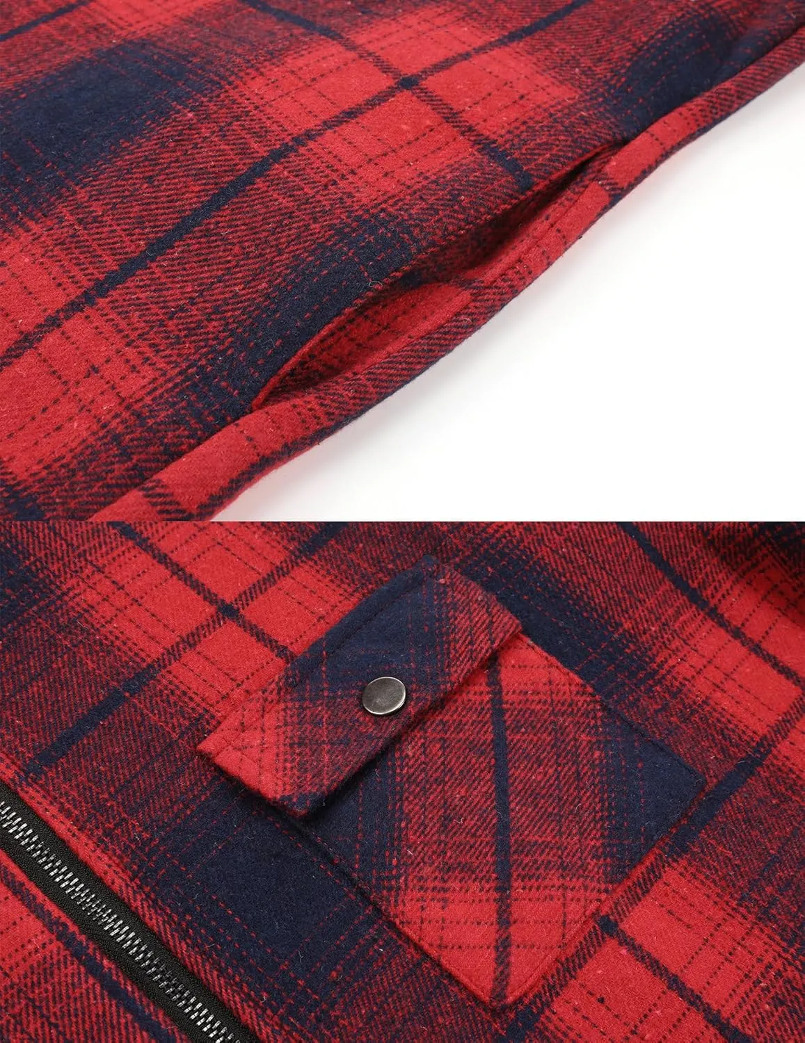 COOFANDY Men's Flannel Fleece Jacket Sherpa Lined Shirt Jacket Plaid Zip Up Hoodie Soft Warm Coat with Hood