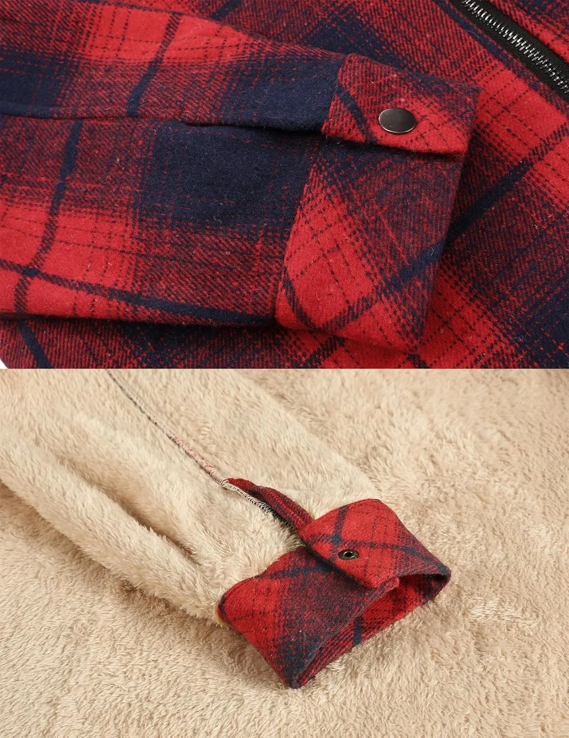 COOFANDY Men's Flannel Fleece Jacket Sherpa Lined Shirt Jacket Plaid Zip Up Hoodie Soft Warm Coat with Hood
