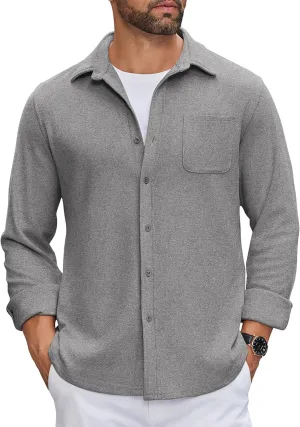 COOFANDY Mens Flannel Shirts Long Sleeve Thermal Button Down Shirt Shacket Lightweight Jacket