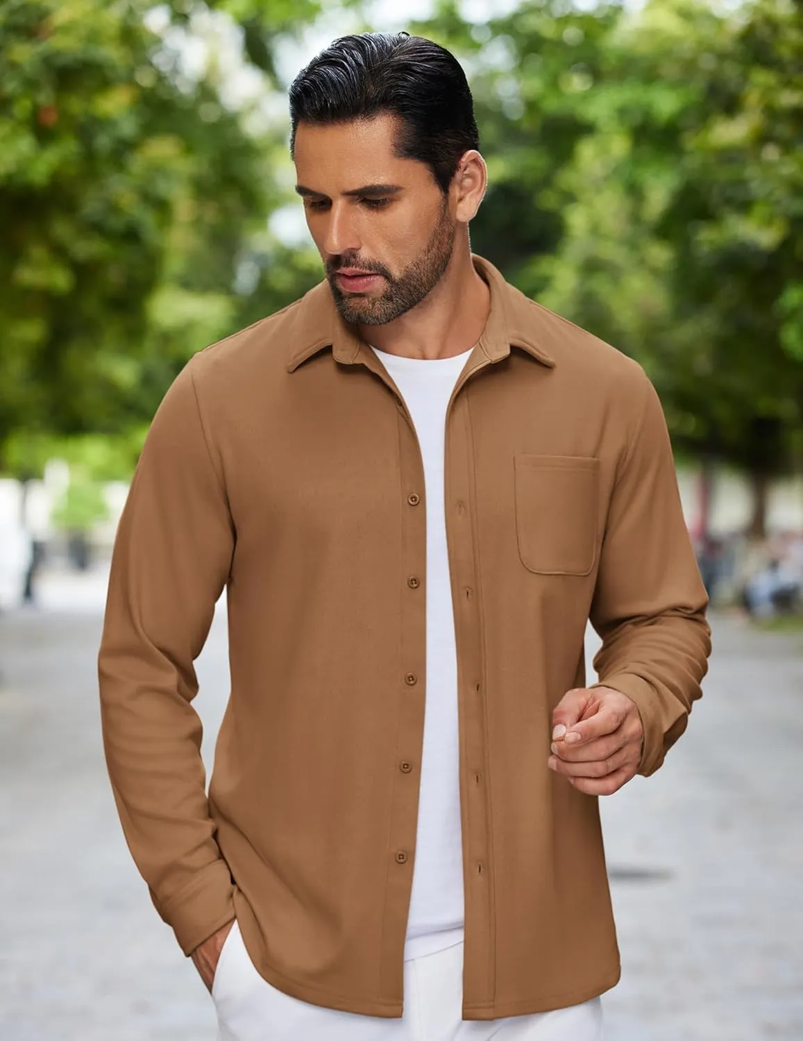 COOFANDY Mens Flannel Shirts Long Sleeve Thermal Button Down Shirt Shacket Lightweight Jacket