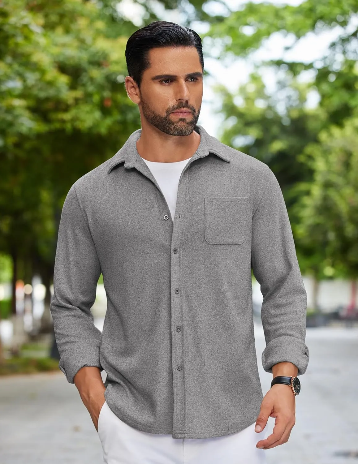 COOFANDY Mens Flannel Shirts Long Sleeve Thermal Button Down Shirt Shacket Lightweight Jacket