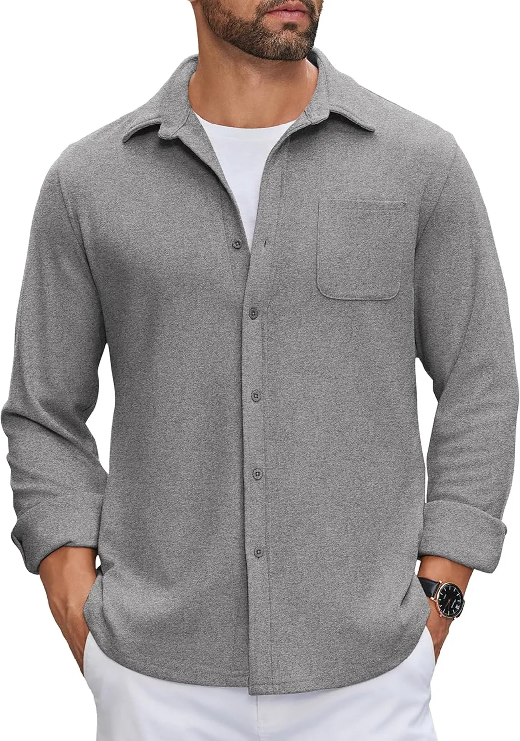 COOFANDY Mens Flannel Shirts Long Sleeve Thermal Button Down Shirt Shacket Lightweight Jacket