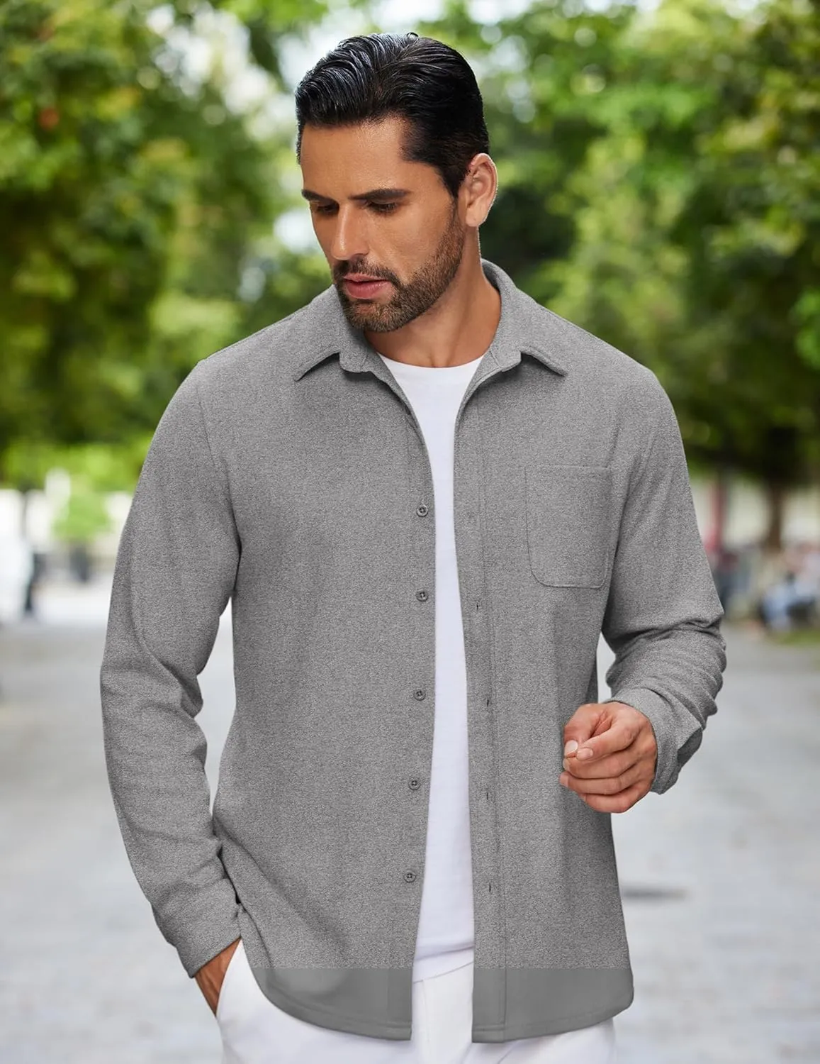 COOFANDY Mens Flannel Shirts Long Sleeve Thermal Button Down Shirt Shacket Lightweight Jacket