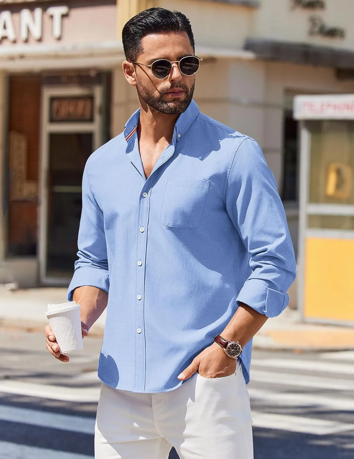 COOFANDY Mens Long Sleeve Button Down Shirt Casual Untucked Shirts for Men Oxford Dress Shirts